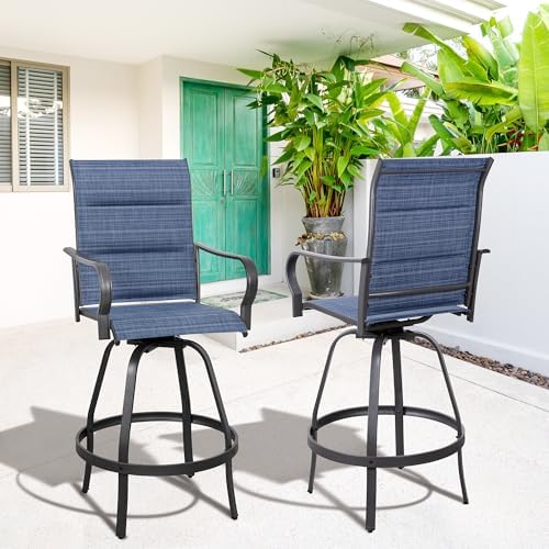 Vongrasig 2 Piece Outdoor Patio Swivel Bar Chairs, All Weather Padded Sling T...