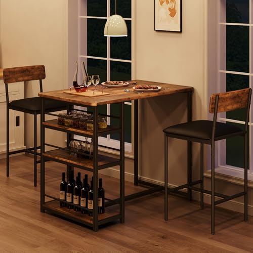 GarveeHome Dining Table Set for 2, Counter Height Kitchen Table with 2 Uphols...
