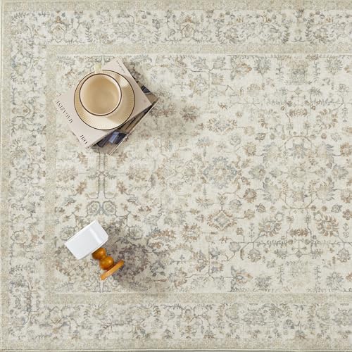 PureCozy 8x10 Taupe Area Rug Washable Non Slip Large Vintage Living Room