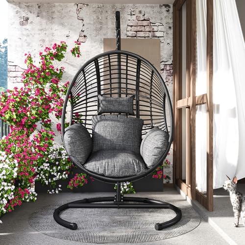 Hanging Egg Chair with Stand - Egg Swing Chair Outdoor Indoor Patio Wicker Ch...