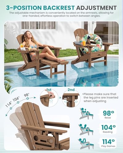 SERWALL Folding Adjustable Adirondack Chair with Footrest, HDPE Outdoor Chair...