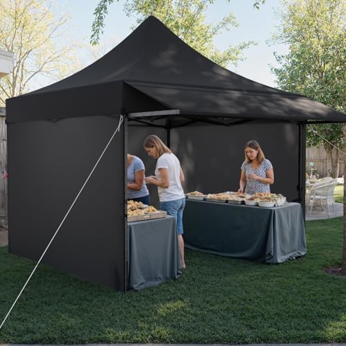 10x10 Heavy Duty Pop Up Canopy Tent with Awning and Sidewalls, Black