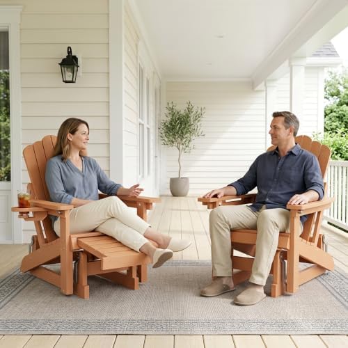 Adirondack Glider Chairs Set of 2,with Retractable Ottoman,Adjustable Back
