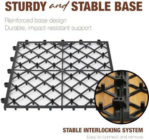 Acacia Wood Interlocking Deck Tiles, Patio & Backyard Tile, 12 in, 9 PCS