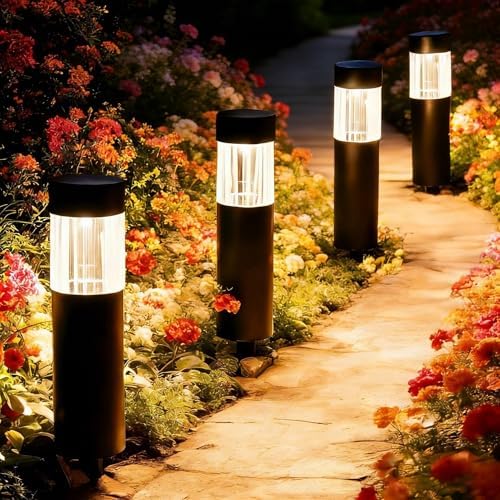 Sublume Solar Pathway Lights Outdoor, 4 Pack Large Metal Stainless Steel Sola...