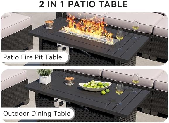 Aoxun Outdoor Patio Furniture Set with 44'' Fire Pit Table, 7 Pcs Out...