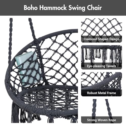 ANOW Hanging Swing Chair with Stand Included, Heavy Duty Hammock Chair with S...