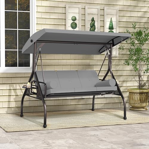 SUNCROWN Outdoor 3 in 1 Porch Swing Chair, 3 Seat Patio Swing Glider with Adj...