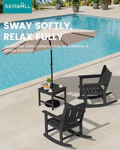 SERWALL 3-Piece Patio Furniture Set with 2 Rocking Chairs & Table, Black