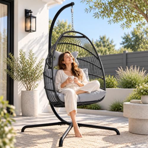 NICESOUL Swing Egg Chair Outdoor Indoor, Patio Wicker Hanging Egg Chairs with...