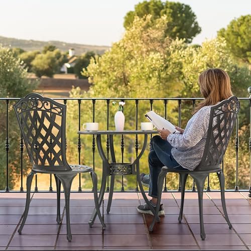 NUU GARDEN 3 Piece Outdoor Bistro Table Set, All Weather Cast Aluminum Patio ...
