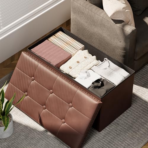 Storage Ottoman, Ottoman Faux Leather Bench, Rectangular Storage Ottoman for ...