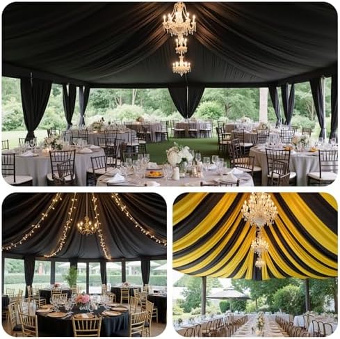 Outpain 10ftx20ft Black Backdrop Ceiling Drapes,2Panels 20ft Height Wrinkle F...