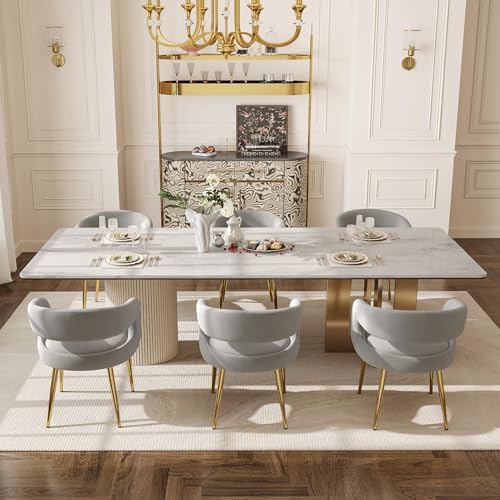 Hyfirm Grey Barrel Dining Chairs Set of 6, Upholstered Velvet Dining Room Cha...
