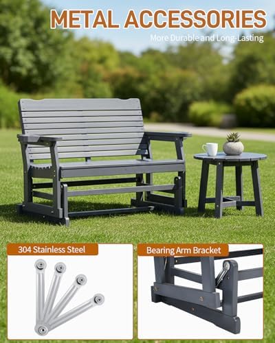 Outvita Patio Glider with Cup Holders, Wooden Outdoor Glider Bench with High ...