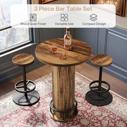 Tribesigns Round Bar Table with Chairs, Industrial Bistro Sets with 2 barstoo...