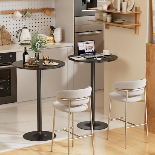 Shahoo Round Bar Table, Cocktail Table with Metal Base & MDF Top, Counter...