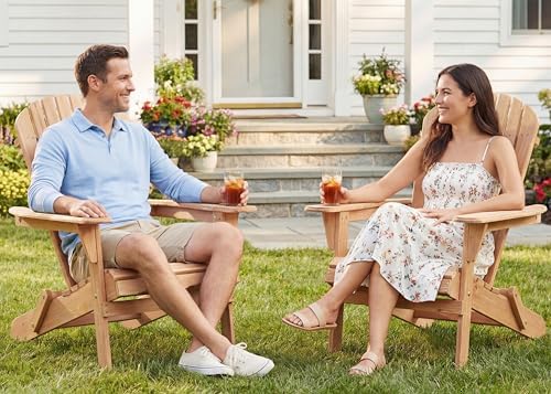 Wooden Folding Adirondack Chair Set of 4, Pre-Assembled BackRest Wood Lounge ...