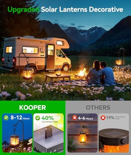 KOOPER Hanging Solar Lanterns Outdoor Waterproof, 4PCS Flickering Flame Hangi...