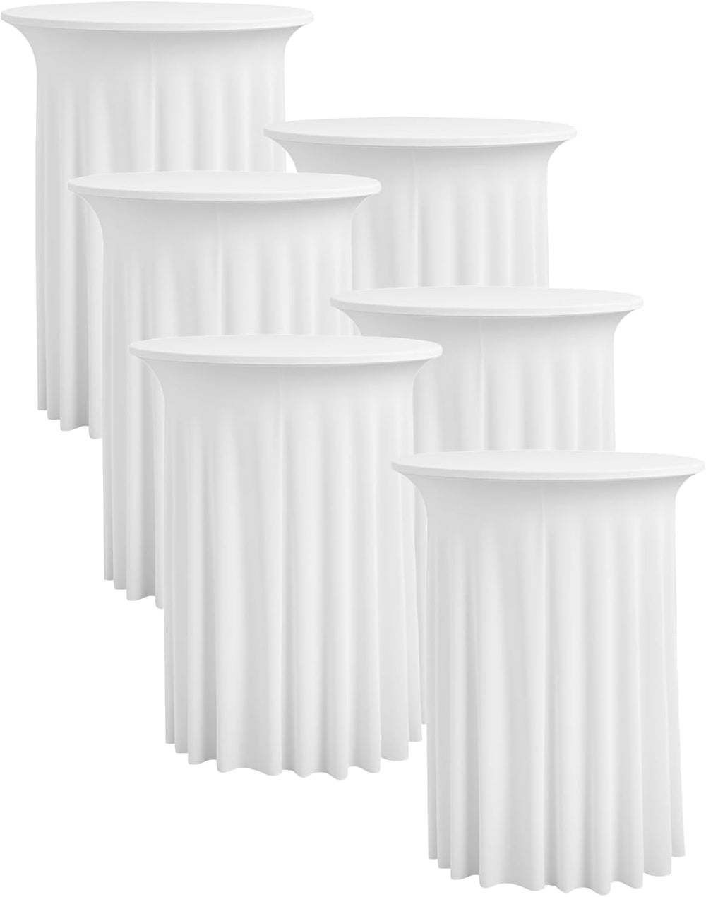 6 pk White Cocktail Table Cloth Round 32×43in-High Top Highboy Bar Cocktail T...