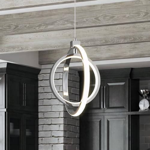 Modern LED Chandelier Chrome Ring Pendant Light Fixtures 4000K Dimmable Heigh...