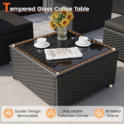 8 Piece Patio Furniture Set with 43" Fire Pit Table, Black