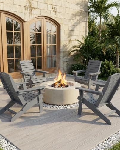 Adjustable Adirondack Chairs Set of 2 with Retractable Ottoman, HDPE Folding ...