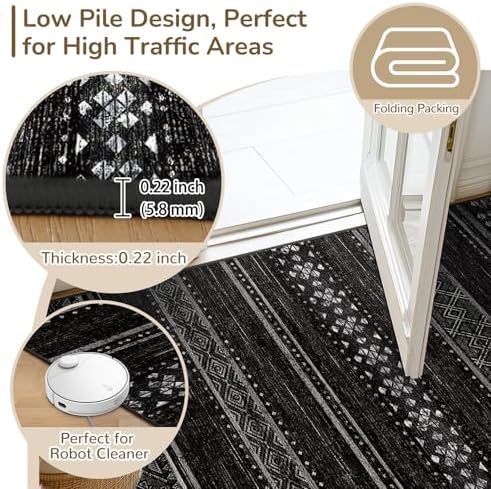 8x10 Washable Area Rugs for Living Room Boho Bedroom Rug Black/White