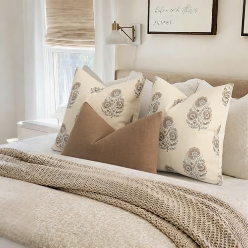 Vintage Floral Euro Sham Fall Pillow Covers 26x26 Set of 2 Patterned Accent D...