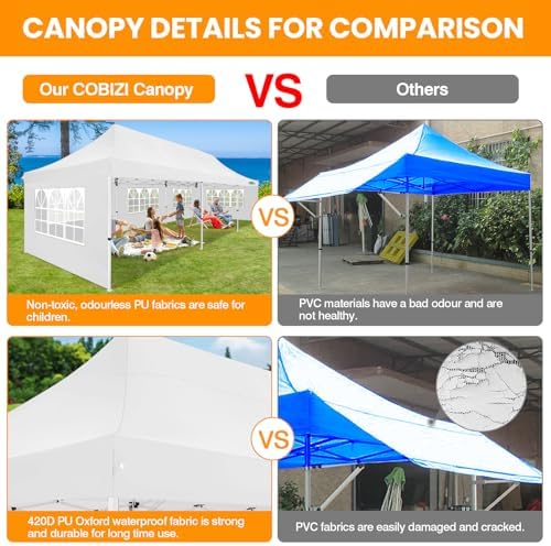 COBIZI 10x30 Pop up Canopy Tent for Parties, Roller Bag,8 Walls,4 Sandbags