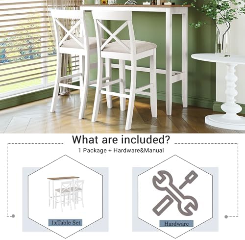 LUMISOL 3 Piece Pub Table and Chair Set, Wood Counter Height Dining Set for 2...