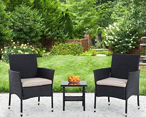 PayLessHere 3 Piece Furniture Patio Chairs Wicker Outdoor Rattan Conversation...
