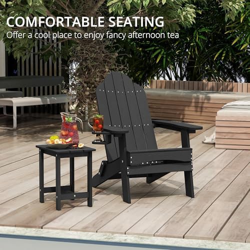 LUE BONA Folding Adirondack Chairs Set of 2, HDPS Fire Pit Chairs, Black