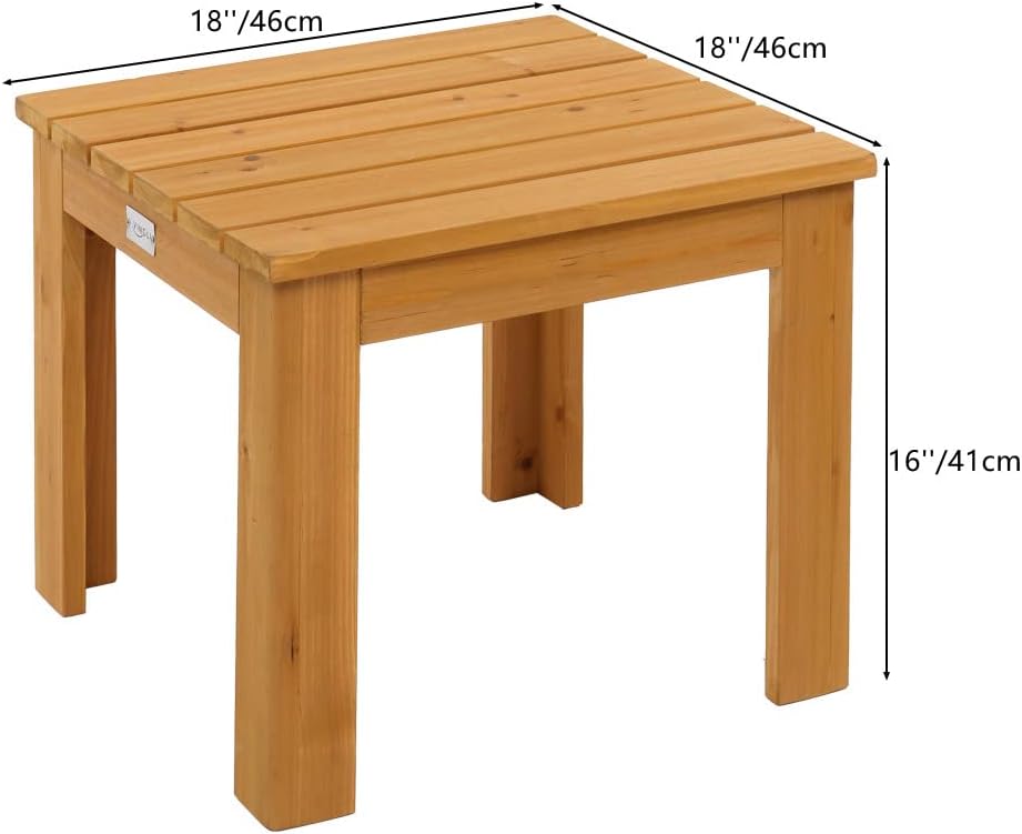 VINGLI Outdoor Wooden Side Table, Square Patio Side Table, Small Outdoor Tabl...