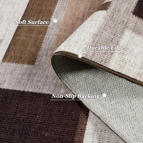 Modern Geometric 8x10 Area Rugs for Living Room, Coffee Brown Washable Rug