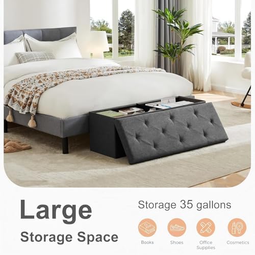 Sweetcrispy 43 Inch Folding Storage Ottoman Bench, Ottoman with Storage