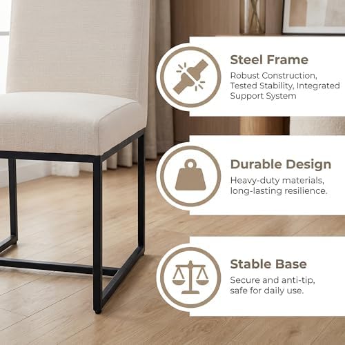 HNY Modern Dining Chairs Set of 4, Upholstered Linen Dining Room Chairs with ...