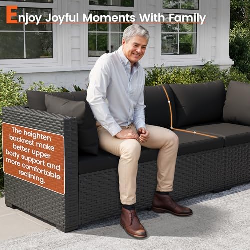 8 Piece Patio Furniture Set with 43" Fire Pit Table, Black