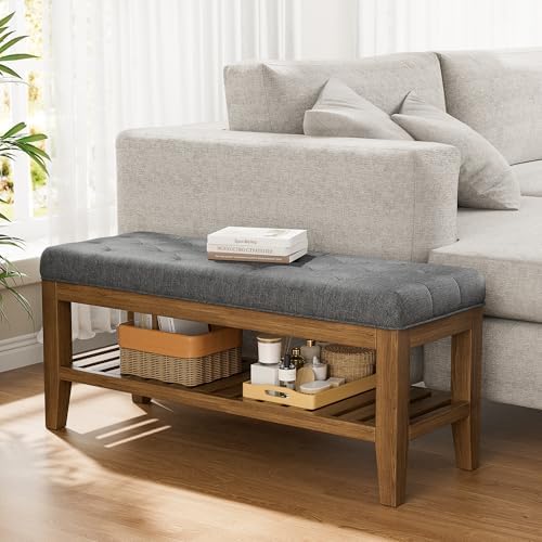 YaFiti End of Bed Storage Bench, 42.9" Entryway Shoe Bench with Solid Wo...