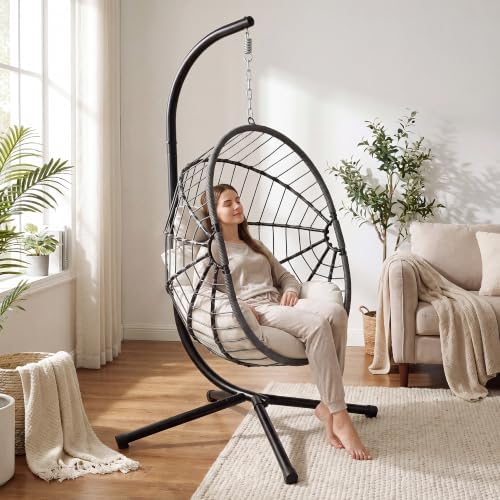 LEX CRAFT Hanging Egg Chair with Stand, Swinging Egg Chair Outdoor Indoor, Ha...