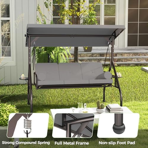 SUNCROWN Outdoor 3 in 1 Porch Swing Chair, 3 Seat Patio Swing Glider with Adj...