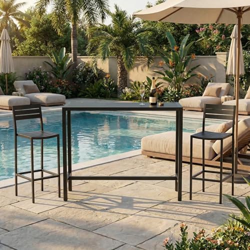 45" Outdoor Bar Height Table, Black Metal Frame with HDPE Top