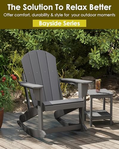 GREENVINES Adirondack Rocking Chairs Set of 2, HDPE Outdoor Rockers, Grey
