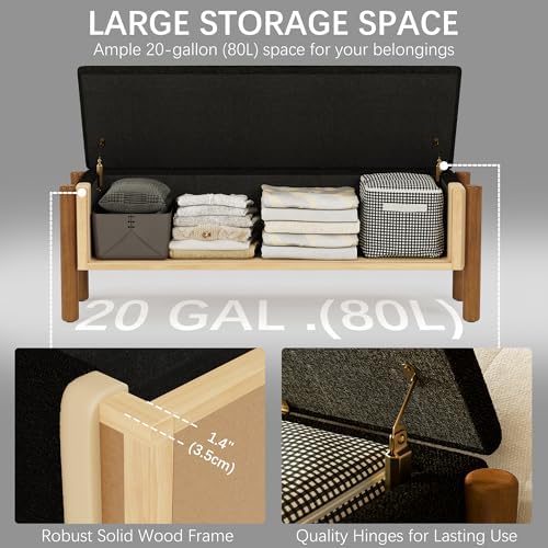 Modern Storage Benches with Walnut Wood Legs, 47'' Ottoman Bench with...