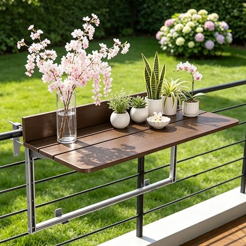 Foldable Balcony Bar Table for Railings, Folding Hanging Deck Rail Table for ...