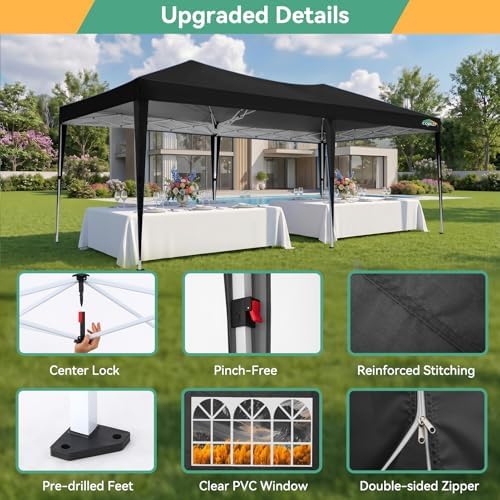 COBIZI 10x20 Canopy Tents for Parties 10x20ft Easy Setup Pop up Tents with Si...