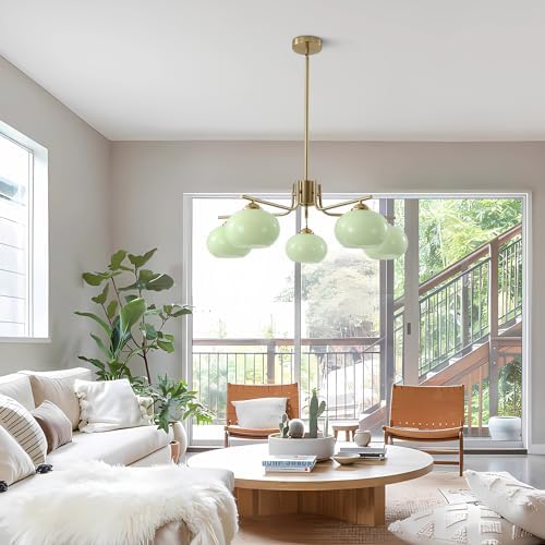 KCO Lighting Green Glass Pendant Light 5 Light Large Globe Chandelier Brushed...