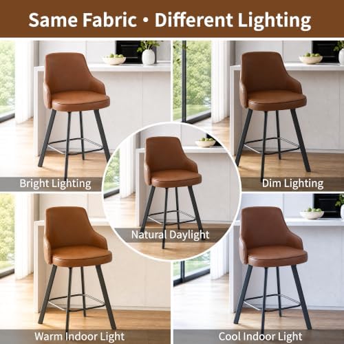 Counter Height Bar Stools Set of 2 with Back, 26" Faux Leather Swivel Chair