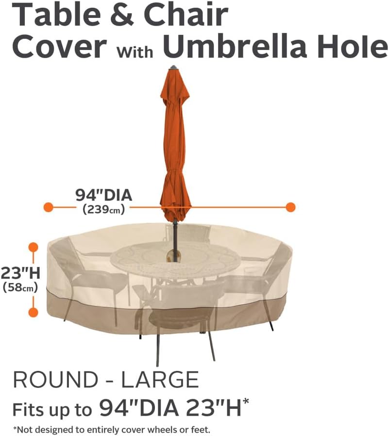 Classic Accessories Veranda Water-Resistant 94 Inch Round Patio Table & C...
