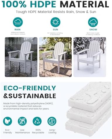 SERWALL HDPE Stackable Adirondack Chairs Set of 2,Space-Saving, White